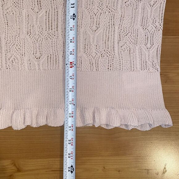 Joie Blush Pink Joie "Caire" Crochet Open Knit Pullover Ruffle Sweater- Size M - Picture 14 of 16